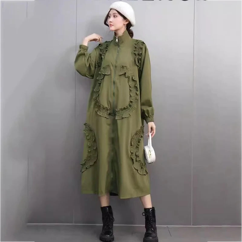 XITAO Fashion Design Casual Loose Female Dress A-line Patchwork Turn-down Collar Full Sleeve Thin Autumn Women Dress GMM1014