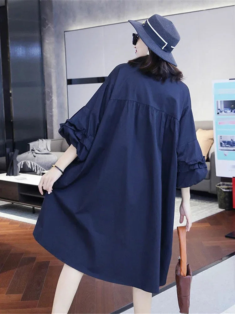 XITAO Irregular Long Shirt Splicing Contrast Color Pocket Loose Fashion Casual Women New Three Quarter Lantern Sleeve GWJ2290