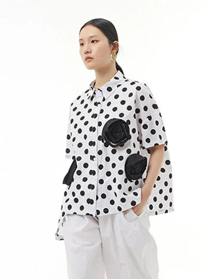 XITAO Single Breasted Dot Shirt Women Korea 2024 Summer New Arrival Fashion Loose Turn-down Collar Short Sleeve Shirt WMD5760