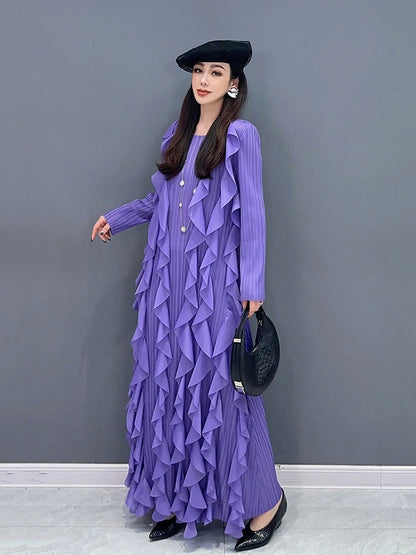 XITAO Ruffled Elegant Dress Solid Color Casual Loose O-neck Full Sleeve Spring Fashion Women New Ankle-Length Dress LYD1606