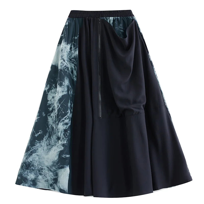 XITAO Fashion Vintage Patchwork Printing Casual Women Skirt Casual A-line Mid-calf Slimming New Autumn Female Skirt GMM1013