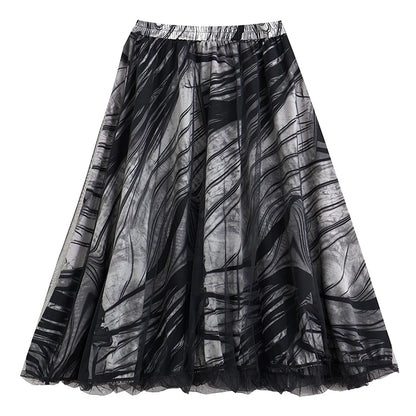 XITAO Loose Gauze Print Skirt Simplicity All-match Elastic Waist Women Autumn New Casual Temperament A-line Skirt HJF5084