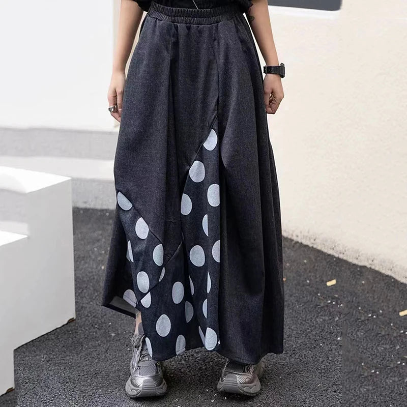 XITAO Asymmetric Patchwork Dot Skirt Loose All-match Trend Women Spring New Casual Elastic Waist Street Wind Skirt GJ1007