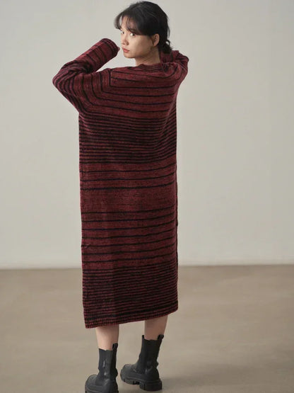 XITAO Striped Knitting O-neck Dress Full Sleeve Loose Casual Pullover Contrast Color Spring Women New All-match Dress DMJ3280