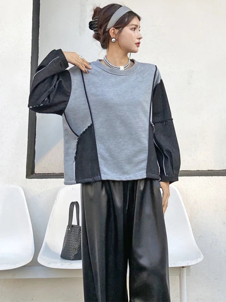 XITAO Casual O-neck Full Sleeve Pullover Patchwork Contrast Color New Tassel Fashion Loose Personality Female Sweatshirt GMM1049