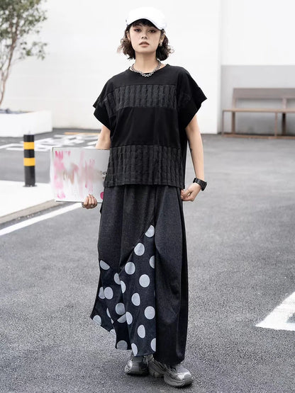 XITAO Asymmetric Patchwork Dot Skirt Loose All-match Trend Women Spring New Casual Elastic Waist Street Wind Skirt GJ1007