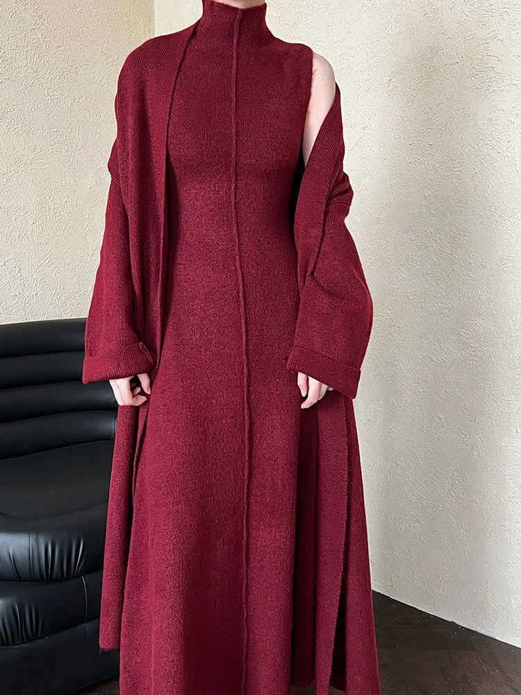 XITAO Pullover Knitting Two Piece Sets Casual New Arrival Autumn Half High Collar Dress Solid Color Sweater Cardigans GMM1123