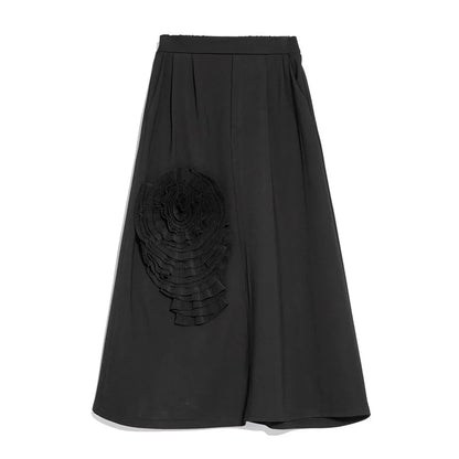 XITAO Solid Casual Skirt Folded Three-dimensional Flowers Elastic Waist Loose Spring Fashion Women New A-line Skirt LYD1777