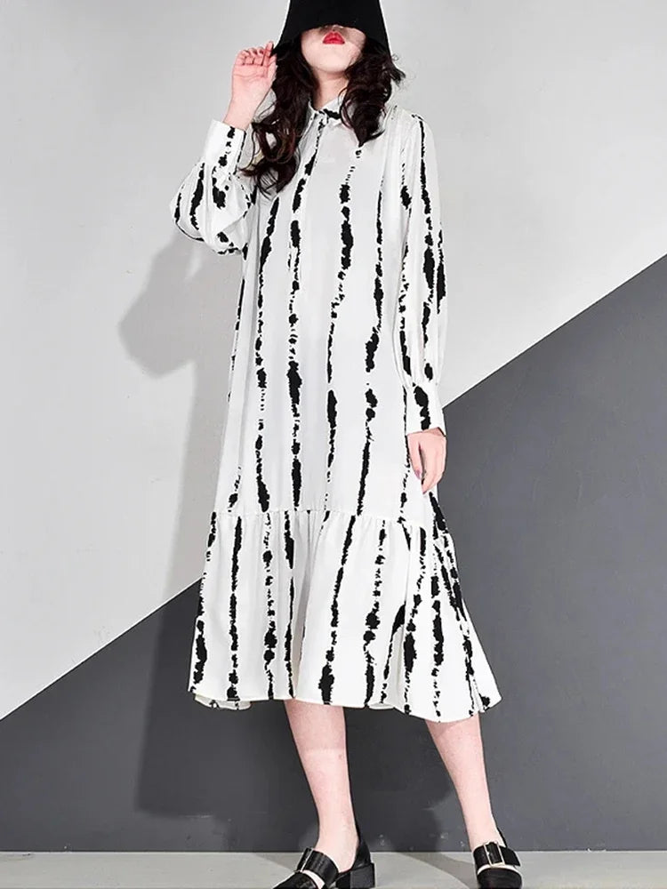 XITAO Striped Dress Fashion Small Fresh Casual Style 2024 Spring Autumn Minority Elegant Plus Size Elegant Dress Top ZY3675