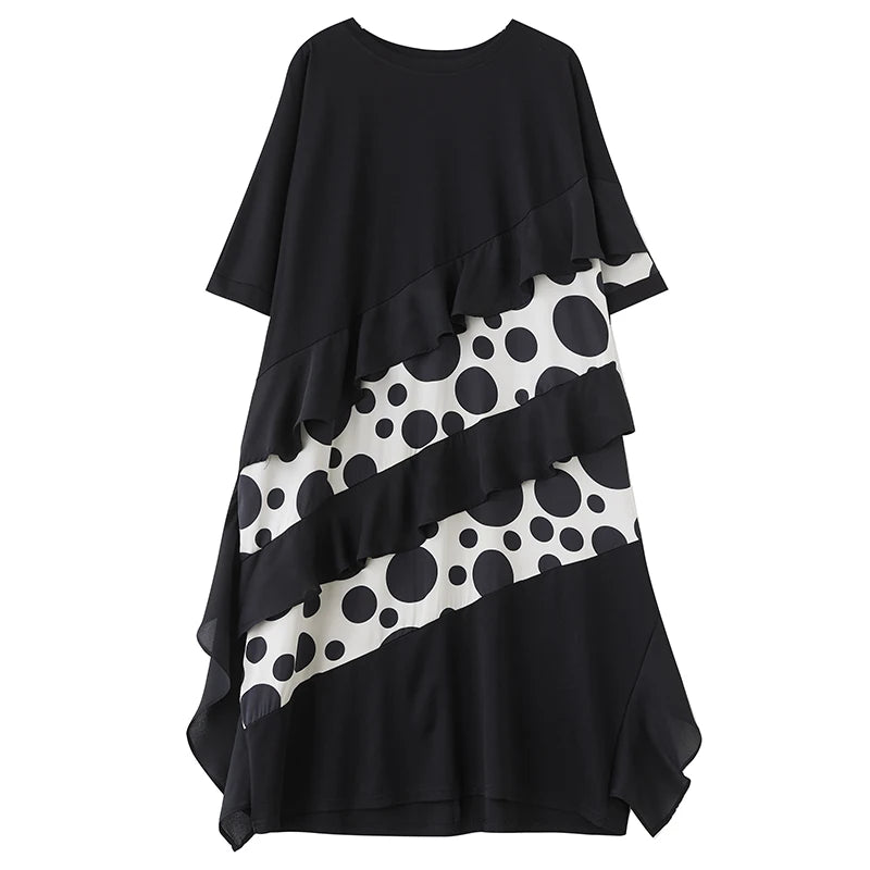 XITAO Print Patchwork Dress O-neck Short Sleeve Pullover Temperament Loose Casual Summer Fashion Women New Dress LYD1799