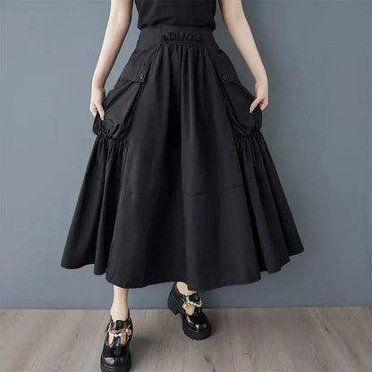 XITAO Casual Folds Big Pocket Female Skirt Simple Solid Color All-match Women Loose Fashion A-line Irregular Skirt GMM1299