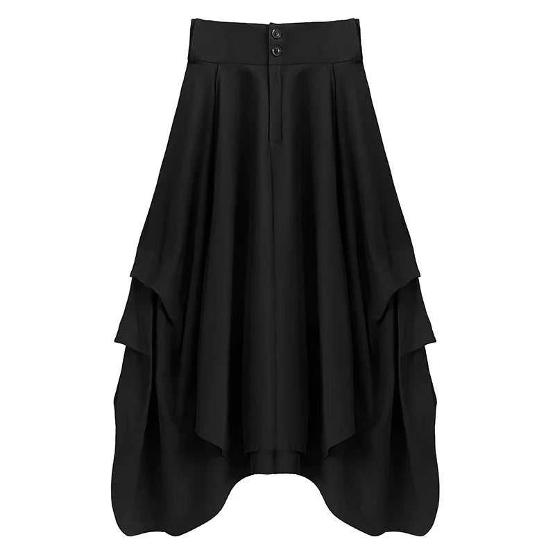 XITAO Black Irregular Skirt Fashion Folds Button Splicing Women Loose A-line Skirt Spring New Street Trendy HQQ2252