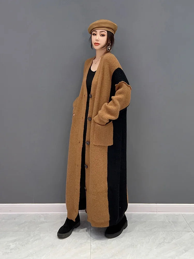 XITAO Casual Long Knitting Cardigan Contrast Color Loose Casual Contrast Color Women Sweater Coat Spring All-match New WLD10176