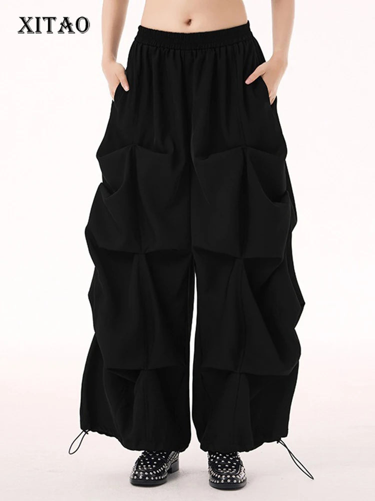 XITAO Wide Leg Pants Elastic Waist Pants Spring Female Casual Fashion Solid Color All Match Slimming Loose Pants GYX1802