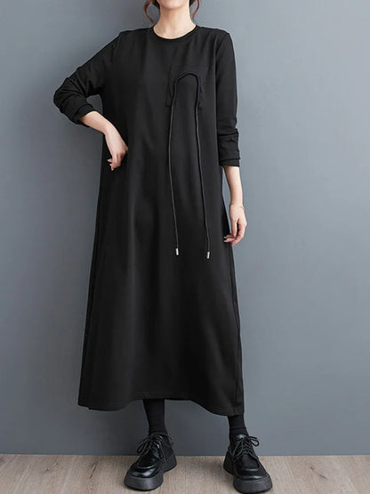 XITAO Full Sleeve O-neck Loose Dress Casual Fashion Simplicity All-match Solid Color 2024 Spring Women Pullover Dress DMJ2680