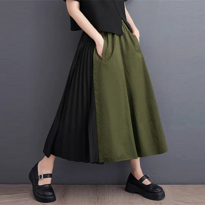 XITAO Women Pants Fashion New Small Fresh Pocket Pleated Elastic Waist Solid Color New Wide Leg Pants Summer WLD11629