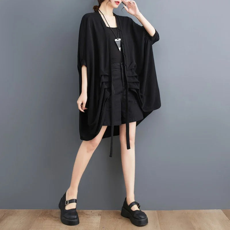 XITAO Korea Casual Women Shirt V-Neck Single Breasted Batwing Sleeve Summer New Fashion Loose and Comfortable HQQ0092