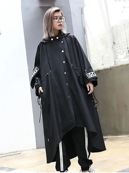 XITAO Spliced  Black Trench For Women Tide Long Print Streetwear Hoodie Casual Female Wide Waisted Coat 2019 ZLL1100