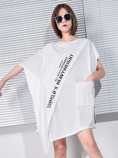 XITAO Asymmetrical Print T-shirt Fashion Casual Batwing Sleeve Women 2021 Autumn New O-Neck Personality Print Thin Top WMD0556