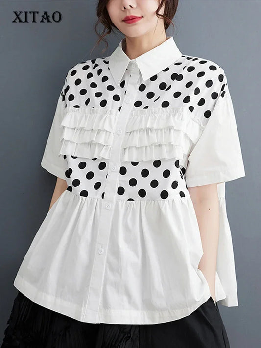 XITAO Single Breasted Women Shirt Korea Personality Fashion Loose Turn-down Collar Short Sleeve Shirt 2024 Summer New HQQ0188