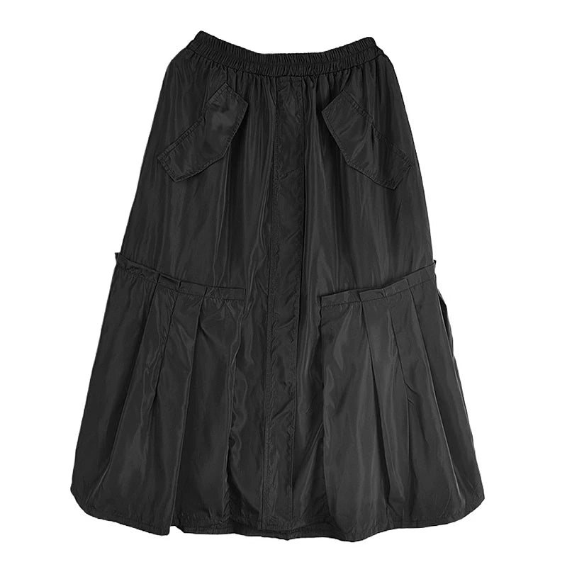 XITAO Ruffles Pleats Patchwork Skirt Casual Fishtail Solid Color A-line New Arrival Simple Mid-calf Autumn Female Skirt GMM1222