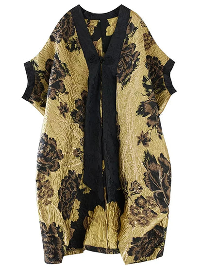 XITAO Casual Loose V-neck New Arrival Betwing Sleeve Coat Long Chinese Style Dark Flower Autumn Cardigan Female Trench GMM1032