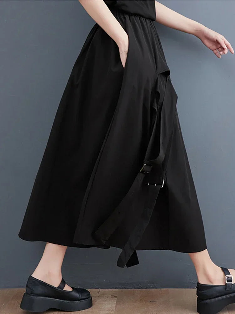 XITAO Loose Hollow Out Skirt Women Female 2024 Summer New Arrival Irregular Trendy A-line Irregular Solid Color Skirt DMJ1361