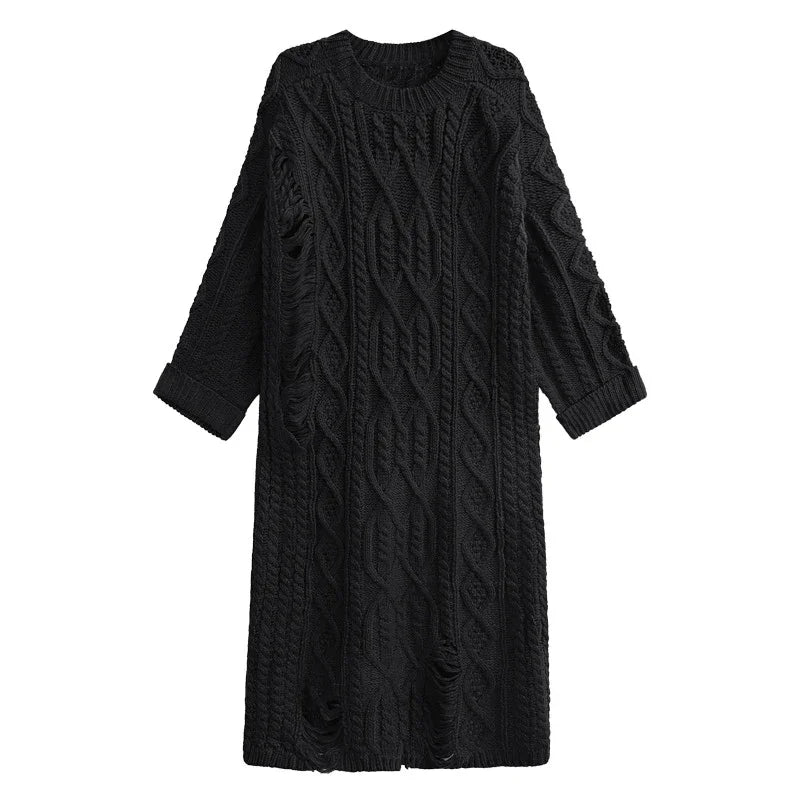 XITAO Full Sleeve Loose Hole Knitting Dress O-neck Casual Fashion Temperament 2024 Spring Women Street Trendy Dress LYD1105