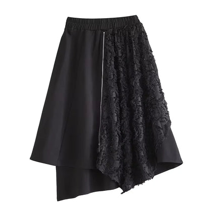 XITAO Loose Fitting Solid Color Casual A-line Mid-calf Skirt Original New Dark Patchwork 2024 Autumn Female Skirt GMM1063