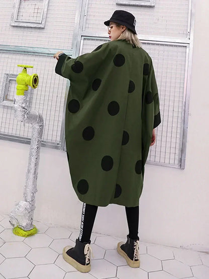 XITAO Irregular  Trench Women Polka Dot Autumn Single Breast Pocket Elegant Patchwork Turn Down Collar Coat GCC1781