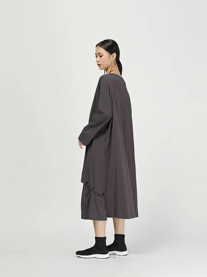 XITAO Irregular Split Midi Dress Elegant Fashion New Spring Pullover Pocket Minority Patchwork Casual Style Dress WQR1935