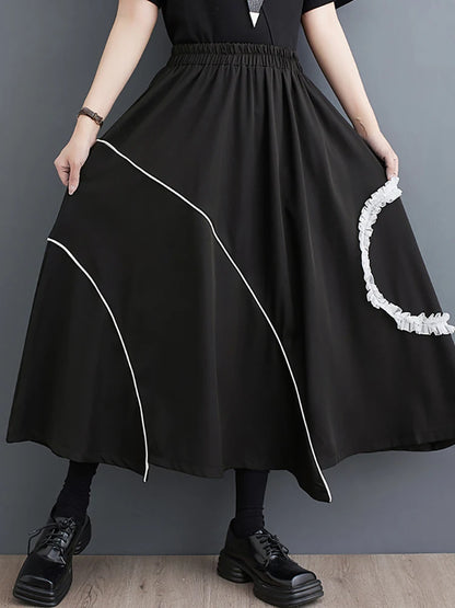 XITAO Edible Tree Fungus Patchwork Pocket Skirt Elastic Waist Asymmetrical Fashion Casual All Match Skirts Summer ZY8846