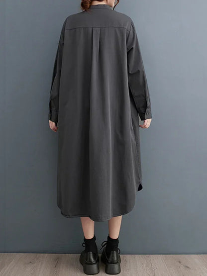 XITAO Fashion Casual Long Sleeve Dress Asymmetrical Contrast Color Big Pocket Loose Simplicity Stand Collar Dress ZZ0228