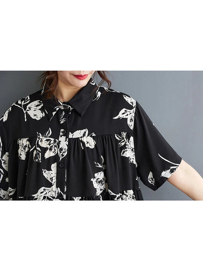 XITAO Loose Printed Shirt Turn Down Collar Short Sleeve Single Breasted Casual Korean All-match Summer Women New Top LYD1795