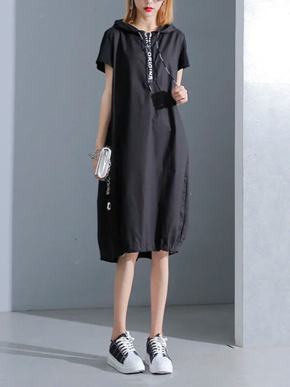 XITAO Hoodie Black Midi Dress 2019 Women Short Sleeve  Elegant Womens Clothing Pullover A Line Party Dress New KY428