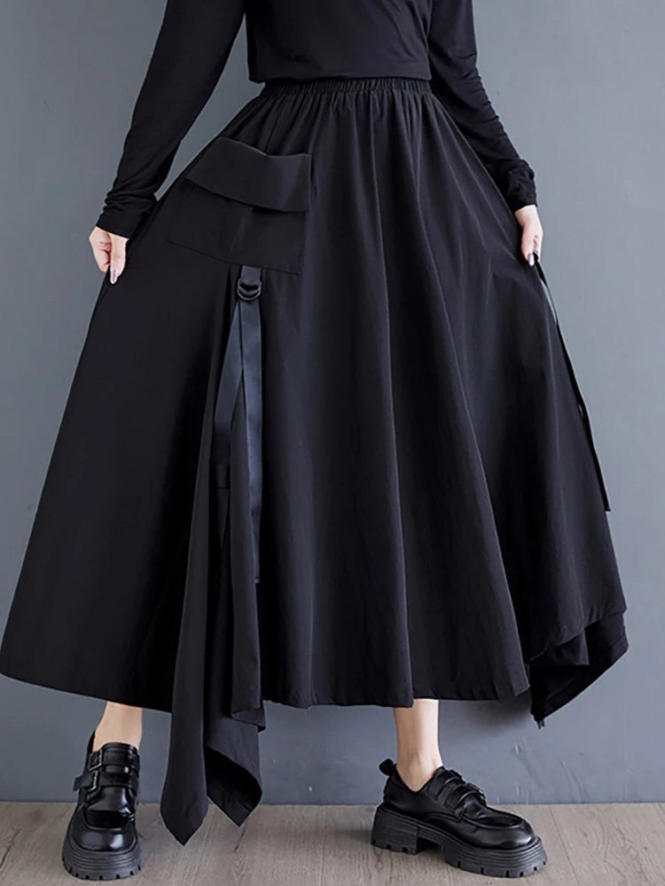 XITAO Patchwork Irregular Female Loose Skirt Casual 2024 New Autumn Korea Solid Color A-line Ankle Length Women Skirt LJ1067