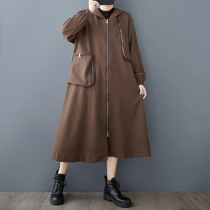 XITAO Fashion Casual Loose Solid Color Irregular Coat A-line Full Sleeve Jacket Zipper Autumn 2024 New Female Trench GMM1003