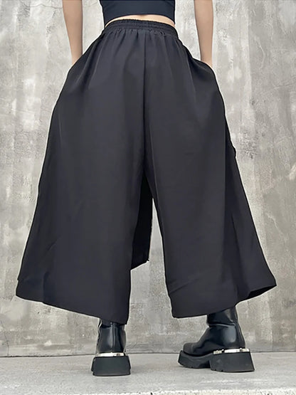 XITAO Irregular Ankle-Length Pants Solid Color Elastic Waist Loose Slim Zipper Spring Fashion Women Wide Leg Pants LYD1622