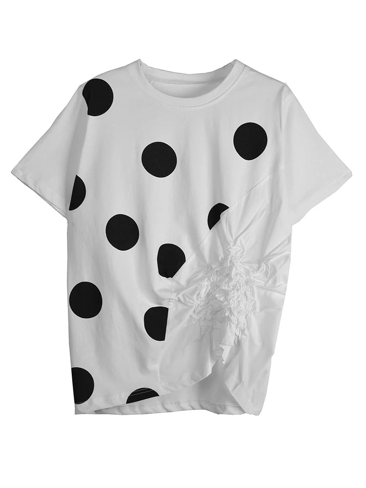 XITAO Fold Polka Dot Irregular Half Sleeve T-shirt Casual Fashion Personality Loose Fitting Simple Summer Women T-shirt GJ1133