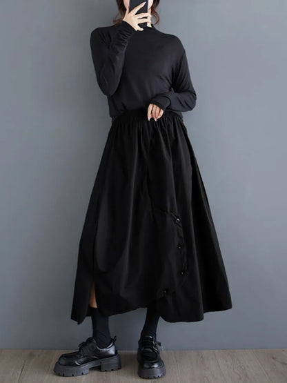 XITAO Solid Color Casual A-line Elastic Waist Mid-calf Skirt Loose Patchwork Irregualr All Match 2024 Autumn Women Skirt ZYY1064