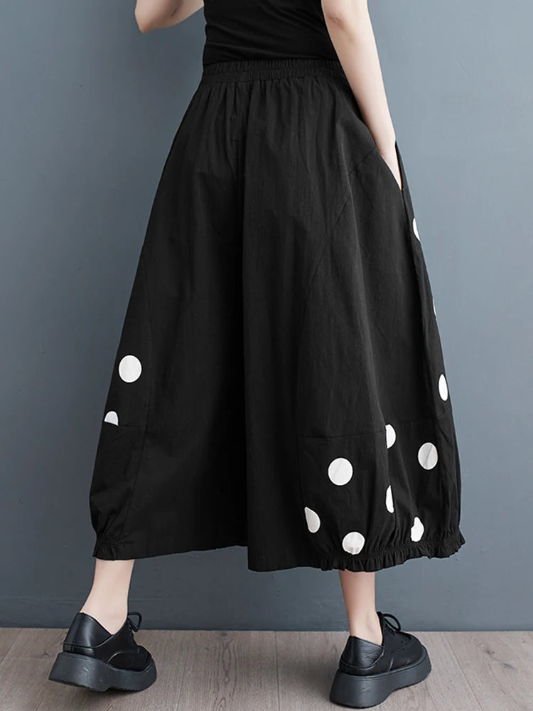 XITAO Irregular Dot Print Wide Leg Pants Loose Fashion Casual Women Casual Simplicity Calf-length Pants Spring New ZY8638