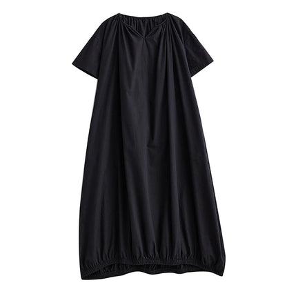 XITAO Pleated Solid Color Simplicity A-line Dress Loose V-neck Short Sleeve Fashion All-match Summer Women New Dress WLD20245