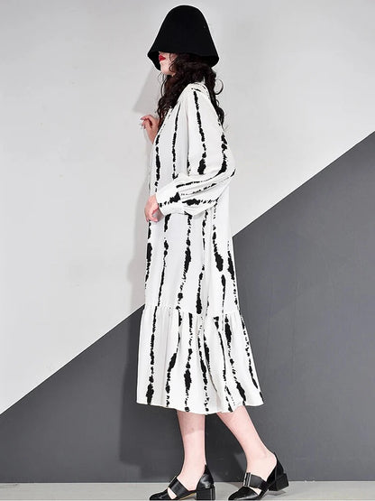 XITAO Striped Dress Fashion Small Fresh Casual Style 2024 Spring Autumn Minority Elegant Plus Size Elegant Dress Top ZY3675