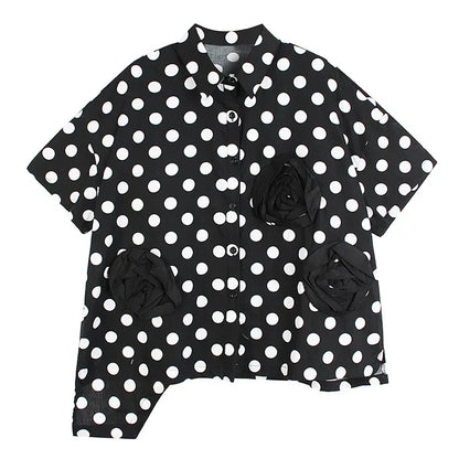 XITAO Single Breasted Dot Shirt Women Korea 2024 Summer New Arrival Fashion Loose Turn-down Collar Short Sleeve Shirt WMD5760