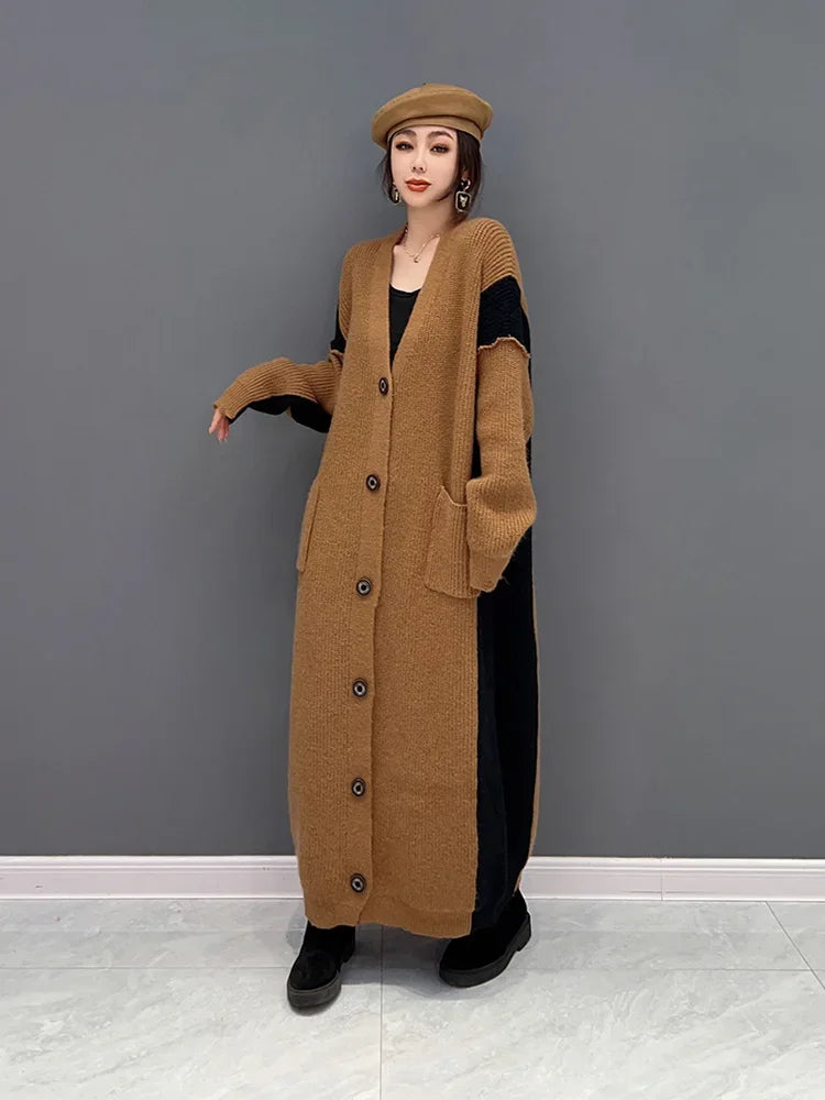 XITAO Casual Long Knitting Cardigan Contrast Color Loose Casual Contrast Color Women Sweater Coat Spring All-match New WLD10176