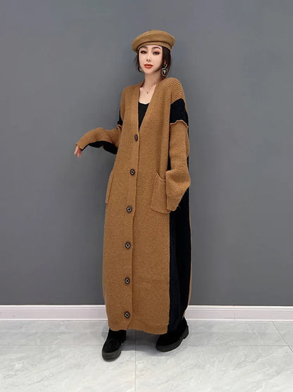 XITAO Casual Long Knitting Cardigan Contrast Color Loose Casual Contrast Color Women Sweater Coat Spring All-match New WLD10176