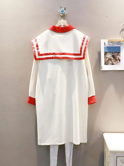 XITAO Fashion Casual Dress Loose Simplicity Contrast Color Splicing Turn-down Collar Pullover Women Spring New GWJ2990