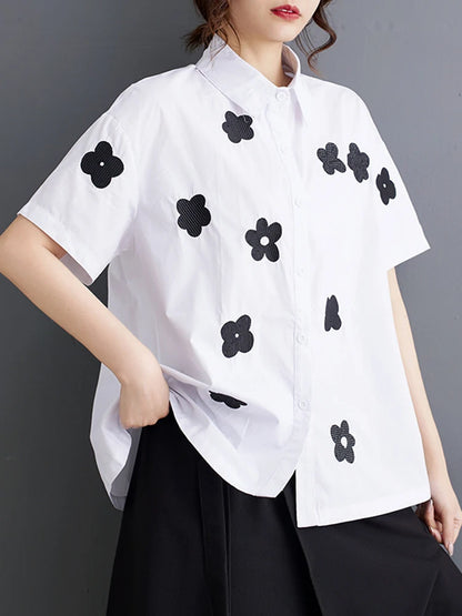 XITAO Simplicity Women Print Shirt Casual Fashion Loose Turn-down Collar Top 2024 Summer New All-match Short Sleeve Shirt ZY8685