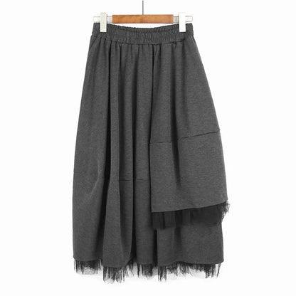 XITAO Mesh Skirt Fashion Women Elastic Wasit Pleated New Patchwork Black Small Fresh Casual Style Irregular Skirt WLD8752