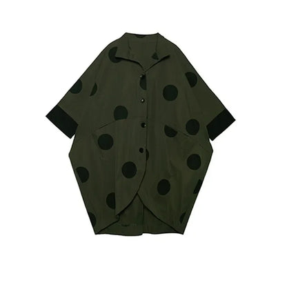 XITAO Irregular  Trench Women Polka Dot Autumn Single Breast Pocket Elegant Patchwork Turn Down Collar Coat GCC1781